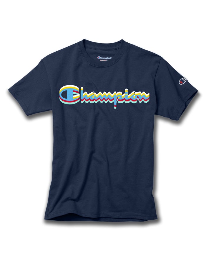 Champion Cotton Script Logo - Marineblå T-Skjorte Gutt - Norge 358YSVION